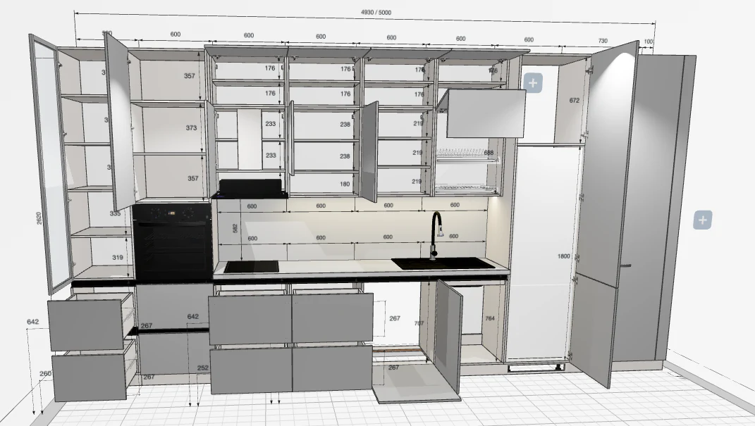 Changing kitchen dimensions and layout in the planner's geometry mode